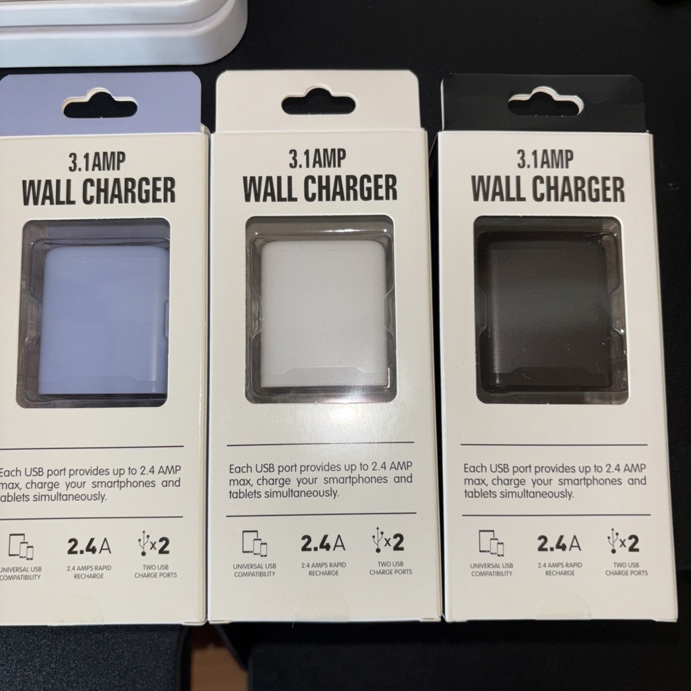 (3)Dual USB 2-Port 3.1 Amp Wall Charger Brand New Sealed - Blue White Black 3763